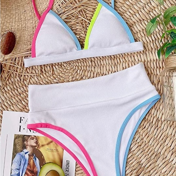 NWT High Waisted Swimsuit Adjustable Shoulder Strap Bikini Set - Picture 2 of 7